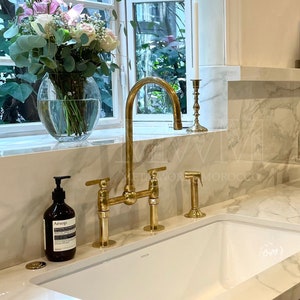 Unlacquered Brass Kitchen Bridge Faucet With Or Without Side Sprayer