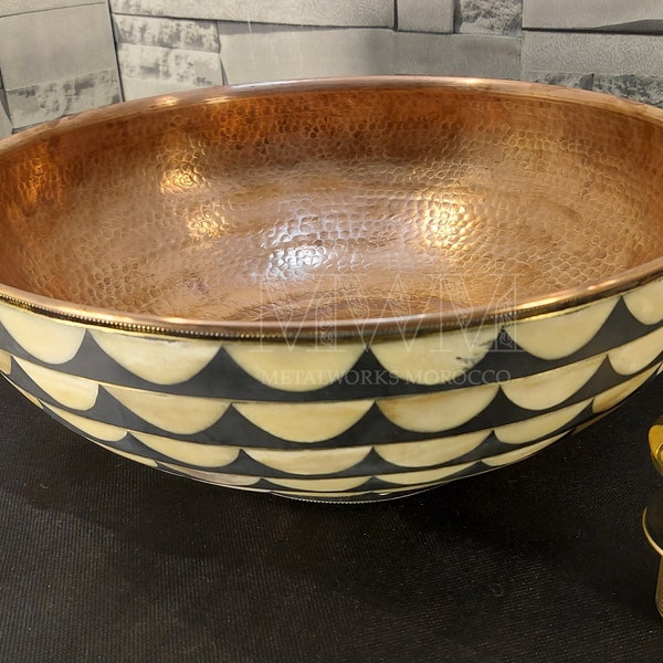 Hammered Copper Vessel Sink - Basin Studded With Resin