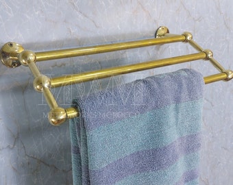 Porte-serviettes en laiton massif pour salle de bain - Barres de serviettes doubles ou triples faites à la main