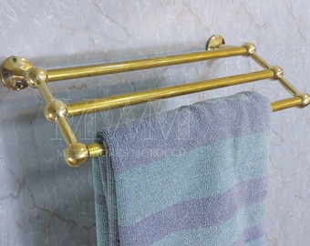 Porte-serviettes en laiton massif pour salle de bain - Barres de serviettes doubles ou triples faites à la main