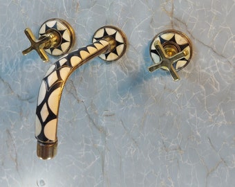 Solid Brass Traditional Wall Mount Tub Faucet With Studded With Resin - Moroccan Handmade