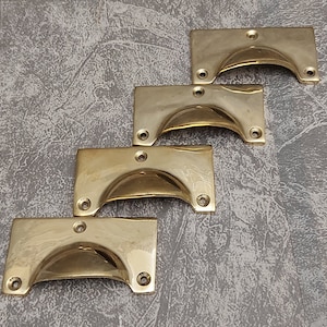 Set Of Unique Brass Drawer Cup Pulls - Handmade Cabinet Pulls For Kitchen