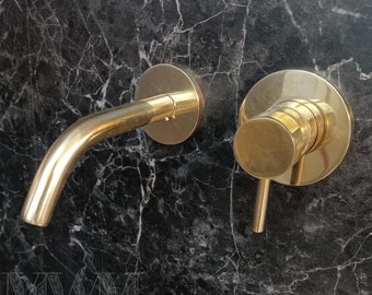 Unlacquered Brass Single Lever Faucet Wall Mounted -  Hot And Cold Single Handle Faucet