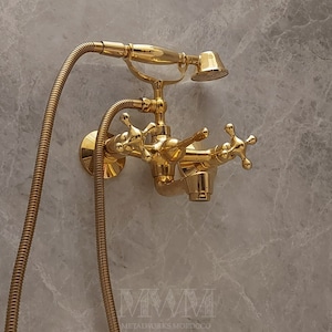 Brass Solid Bathtub Faucet With Horn Diverter And Handheld Shower Holder
