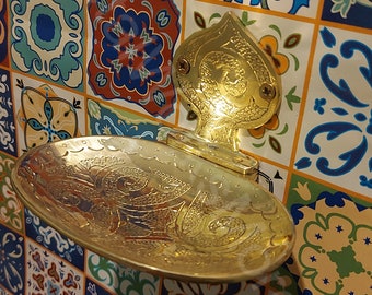 Handmade Brass Soap Dish - Engraved Moroccan Wall Soap Holder - Embossed Brass Soap Tray