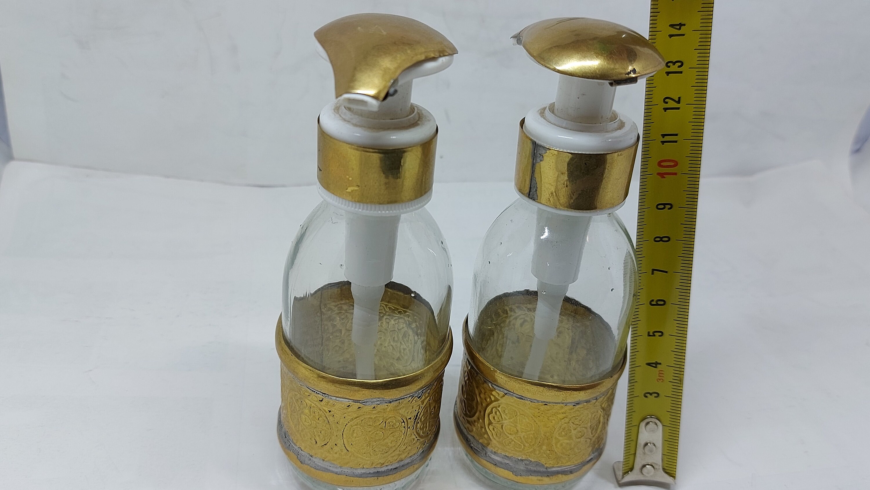 Set of 2 Brass Soap Dispensers Glass Soap Bottles Liquid Etsy