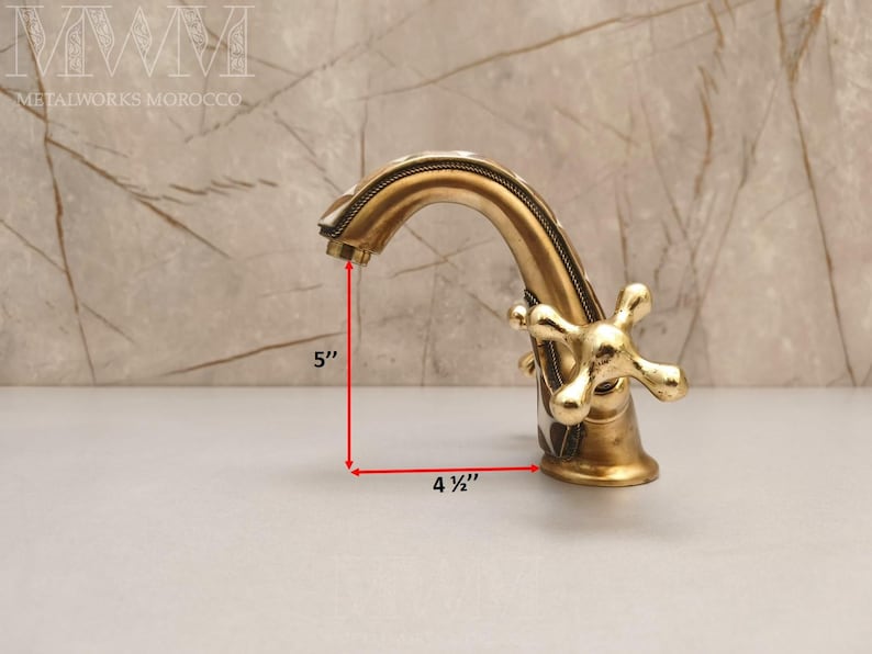 Brass Bath Mixer Taps with Resin & Wood Inlay | Handmade Solid Brass Bathroom Faucet image 3