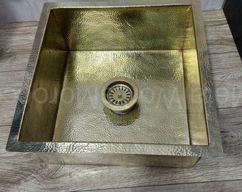 Solid Brass Hammered Undermount Kitchen Sink - Unlacquered Brass Sink