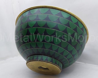 Solid Brass Bathroom Sink Studded With Black And Green Resin - Handmade Basin