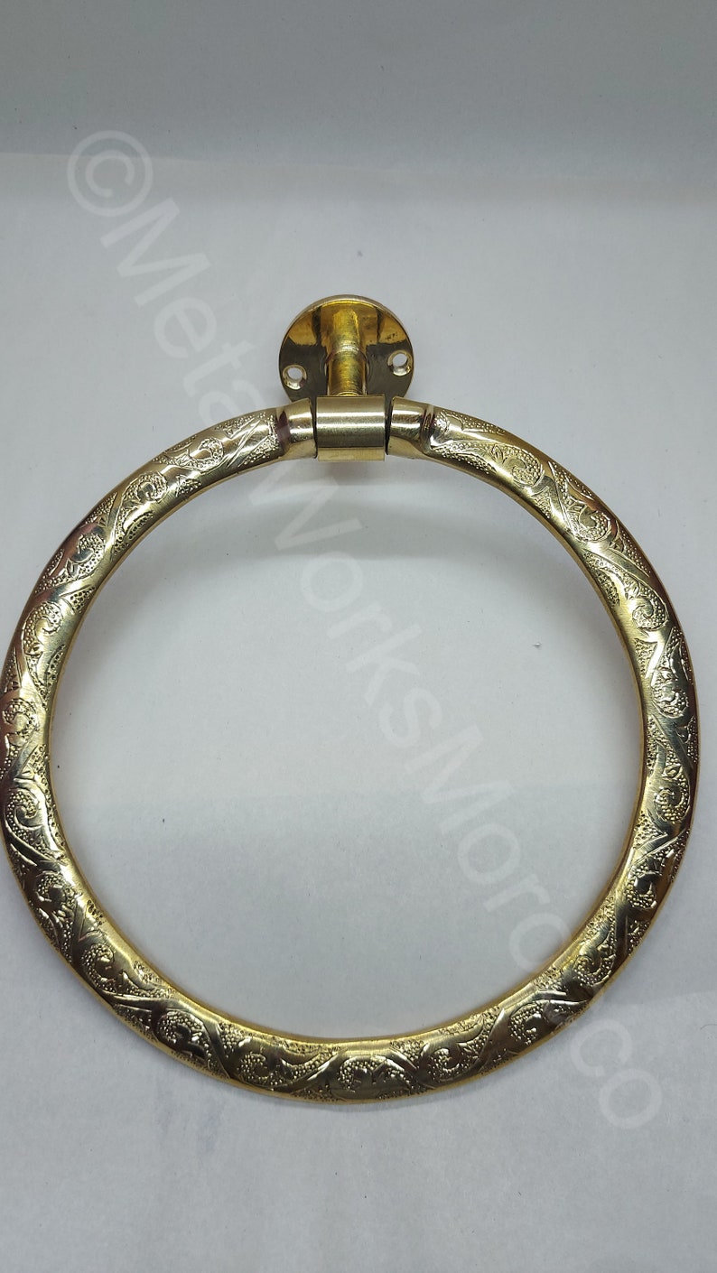 Embossed Brass Towel Ring Holder Handcrafted Bathroom Towel Ring 100% Moroccan image 3