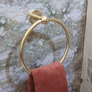 Unlacquered Brass Bathroom Towel Ring Holder - Hand Circle Towel Holder