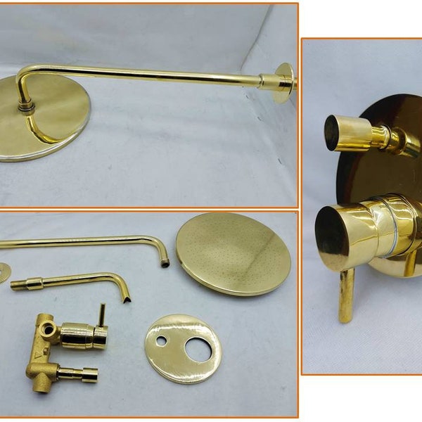 Unlacquered Brass Shower System Lever Handle With Shower Head And Tub Filler