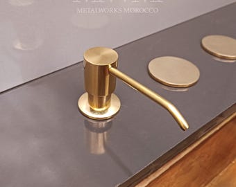 Uncoated Brass Built-In Soap Dispenser, Handmade Countertop Soap Dispenser