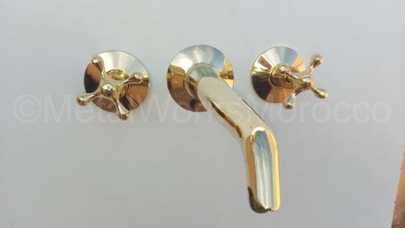 Solid Brass Wall Mounted Bathroom Faucet With Conical Spout - Handmade Wall Mount Tub Filler