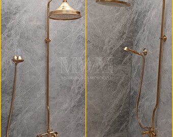 Solid Brass Shower Faucet Set With  Shower Head And Handheld Shower - Handmade