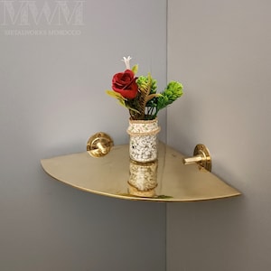 Handmade Brass Corner Shelf Wall Mount- Unlacquered Brass Corner Shelves