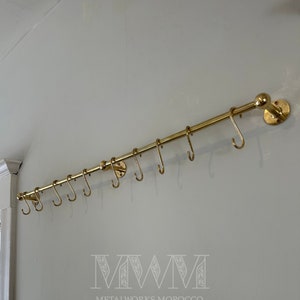 Unlacquered Brass Pot Rack Wall Mount For Kitchen - Pan Rack Or holder Hooks