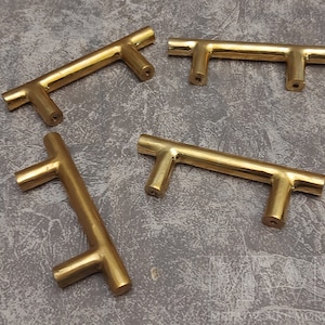 Set Of Unlacquered Brass Drawer Pulls Handles For Kitchen Cabinets - Handmade