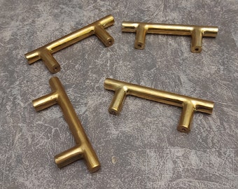 Set Of Unlacquered Brass Drawer Pulls Handles For Kitchen Cabinets - Handmade