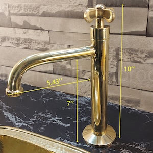 Solid Brass Vertical Single Handle Sink Faucet Cold Water - Handmade Bathroom Faucet