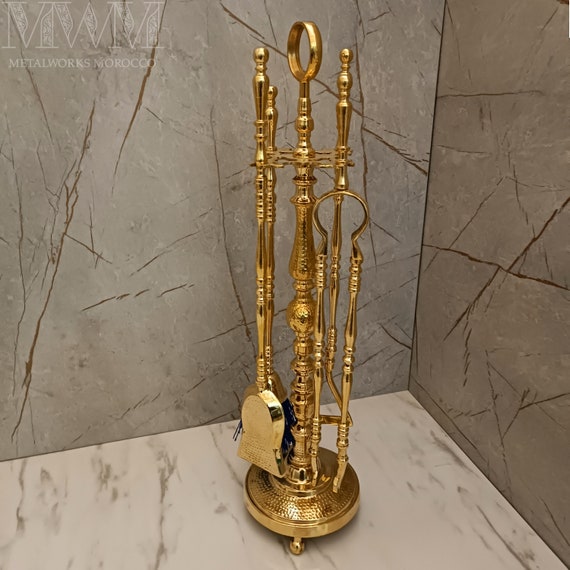 Hammered Solid Brass Fireplace Tool Set - Hearth Accessories