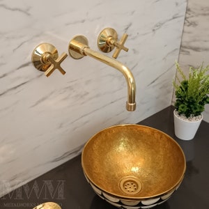 Unlacquered Brass Wall Mounted Tub Filler With Simple Spout - Handmade Wall Mounted Bathroom Faucet