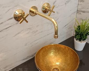 Unlacquered Brass Wall Mounted Tub Filler With Simple Spout - Handmade Wall Mounted Bathroom Faucet