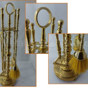 Unlacquered Brass Fireplace Tool Set - Handmade Etched Fireside Accessories
