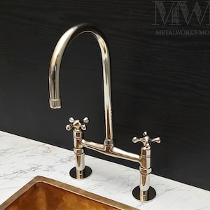 Handmade Silver Chrome Bridge Faucet For Kitchen Sink - German Silver