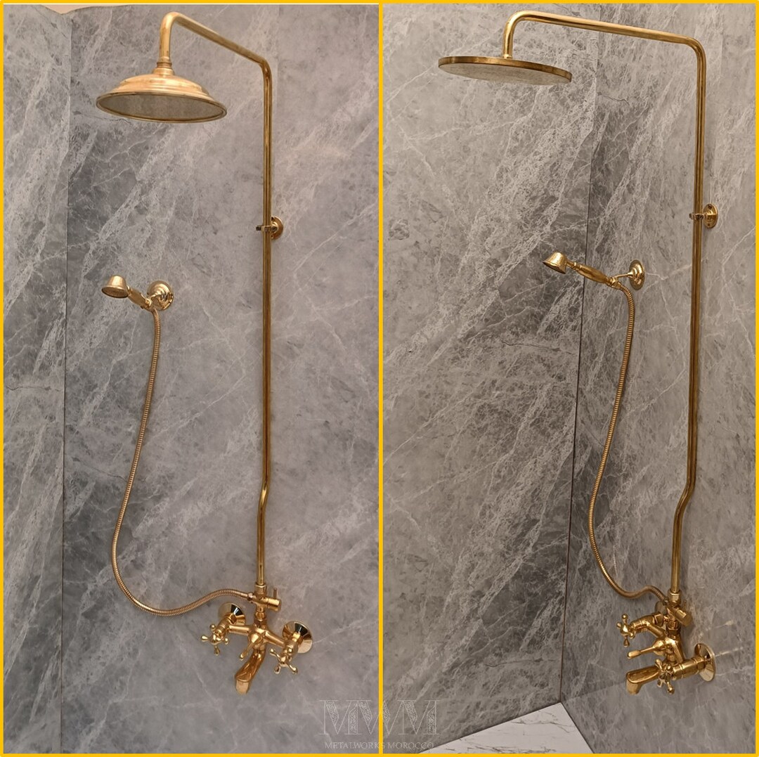 Uncoated Brass Exposed Shower and Tub System Combo With Handheld Etsy