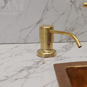 Uncoated Brass Built-In Soap Dispenser, Handmade Countertop Soap Dispenser image 1