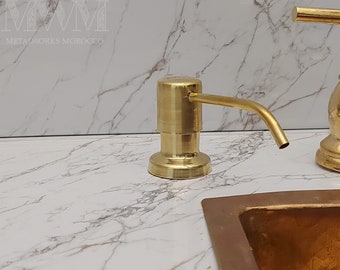 Uncoated Brass Built-In Soap Dispenser, Handmade Countertop Soap Dispenser