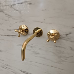 Unlacquered Brass Wall Mounted Bathroom Faucet With Curved Spout - Wall Mounted Bathtub Faucet