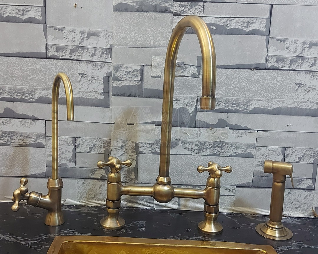 Old Brass Kitchen Bridge Faucet Antique Brass Swan Sink Etsy