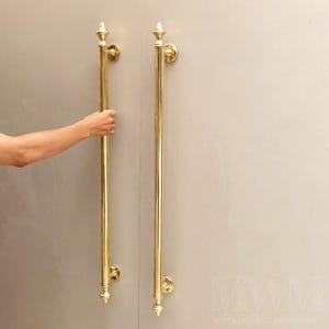 Large Solid Brass Door Pull Handles, 37" Handmade Entry Door Pull, Oversized Brass Handle for Front, Pivot and Glass Doors