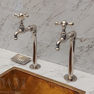 Chrom Silber Kitchen Bib Taps Counter Mount - Handgemachte Pillar Taps