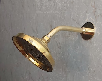 Unlacquered Brass Standard Shower Arm Extension With Shower Head - Wall Mounted