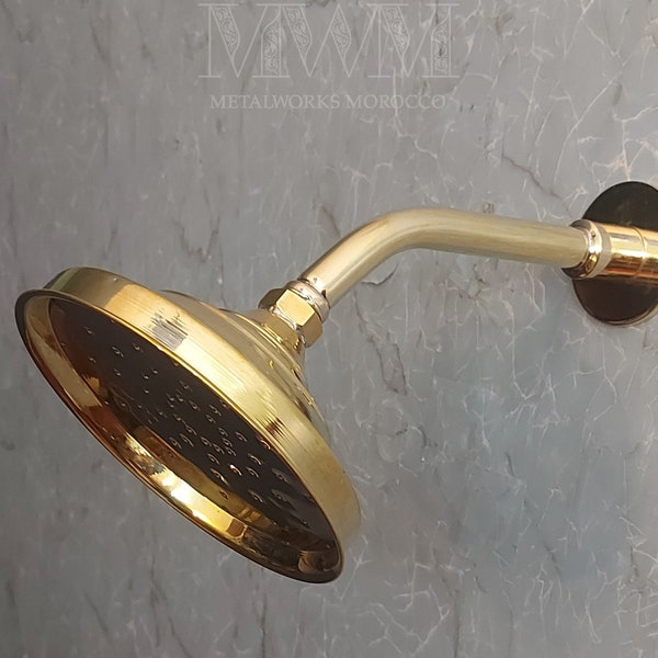 Unlacquered Brass Standard Shower Arm Extension With Shower Head - Wall Mounted