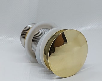 Gold Brass Pop Up Drain - Vanity Vessel Sink Drain - Push Up Button