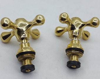 Set Of 2 Handmade Brass Solid Faucet Handles - Valve Handles - Cross Handle Set