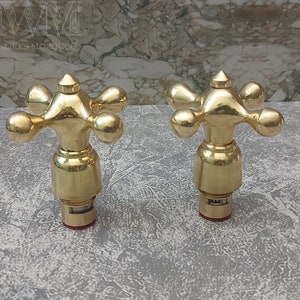 Pair Of Unlacquered Brass Cross Faucet Handle Knobs - Faucet Valve Quarter Turn