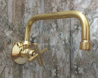 Brass Wall Mount Kitchen Faucet With Single Handle - Unlacquered Brass