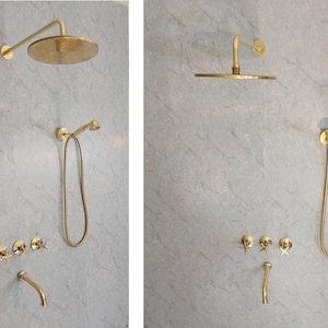 Solid Brass Complete Shower System With Tub filler And Handheld And Rain Shower