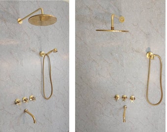 Solid Brass Complete Shower System With Tub filler And Handheld And Rain Shower