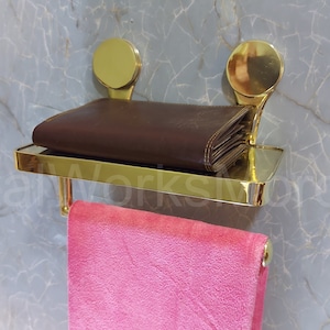 Portasciugamani in ottone fatto a mano con ripiano - Portasciugamani in ottone non laccato