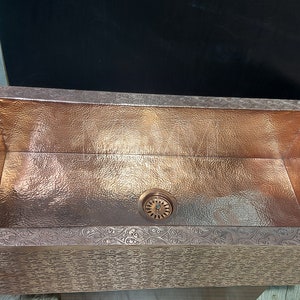 Handmade Copper Apron Front Kitchen Sink - Etched Farmhouse Sink