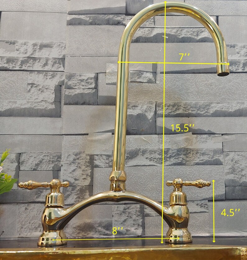 Classic Unlacquered Brass Bridge Faucet With Gooseneck Spout Etsy