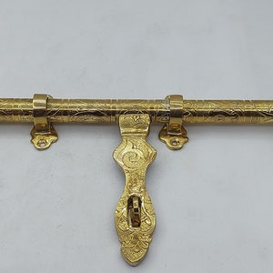Solid Brass Sliding Door Latch 15’’ - Handmade Etched Door Bolt