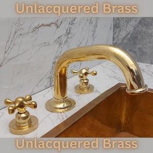 Solid Brass Widespread Faucet With Big Spout - Unlacquered Brass Deck-mounted Faucet