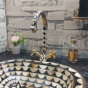 Unlacquered Brass Gooseneck Faucet Studded With Resin